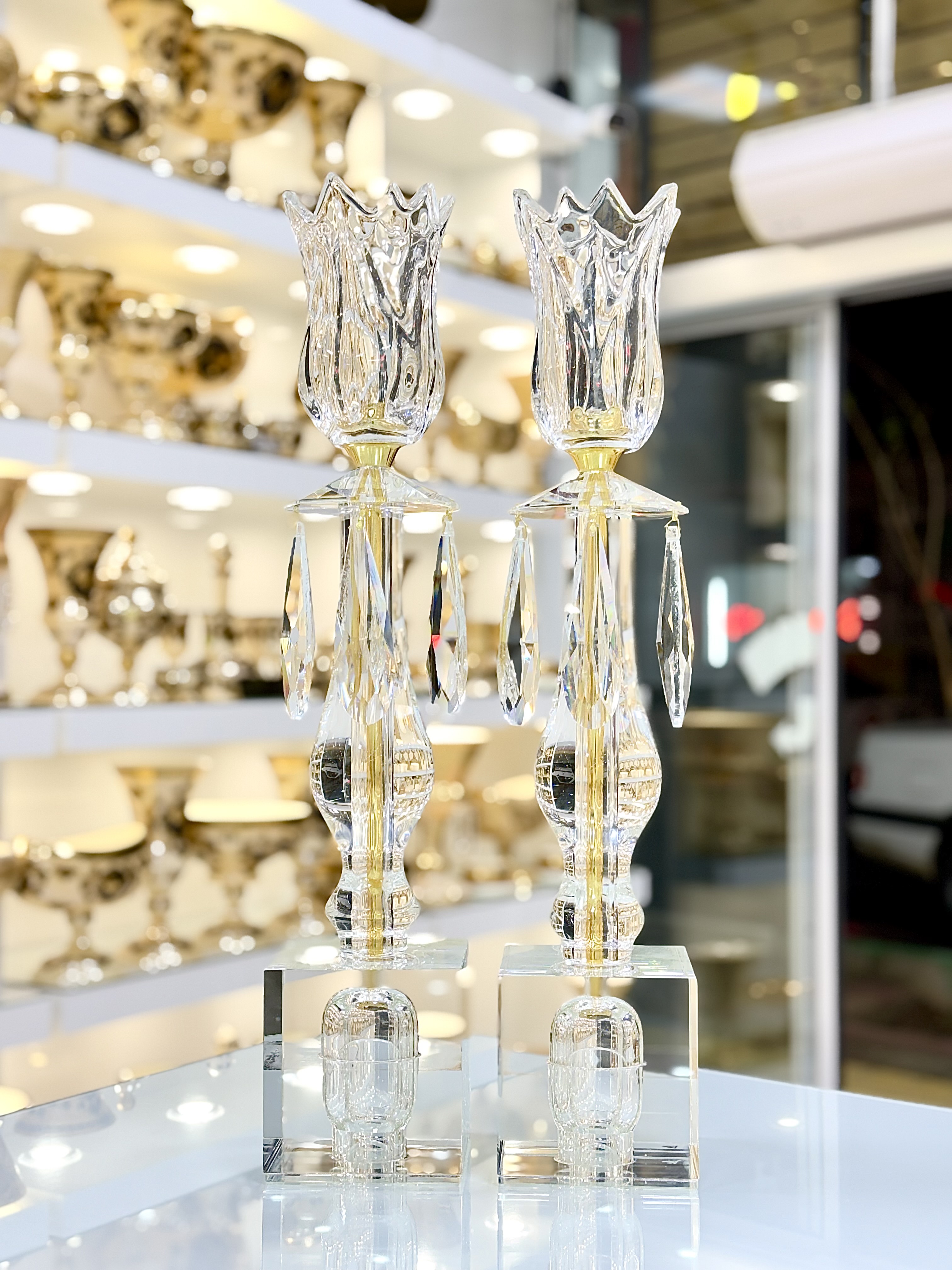 شمعدان کریستال بوهمیا سایز بزرگ مجموعه دوعددی کد233