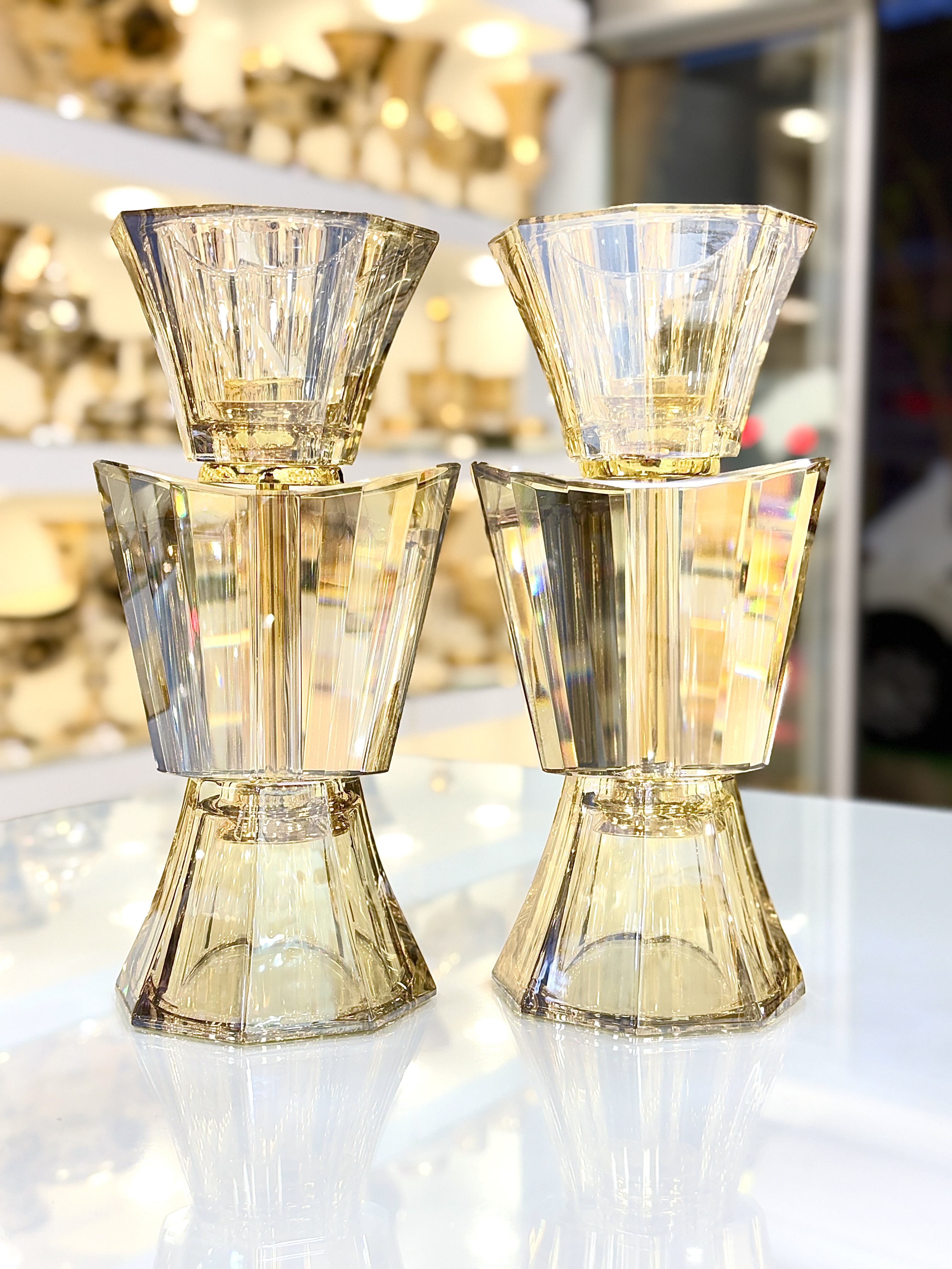 شمعدان کریستال بوهمیا رنگ عسلی مجموعه دوعددی کد236