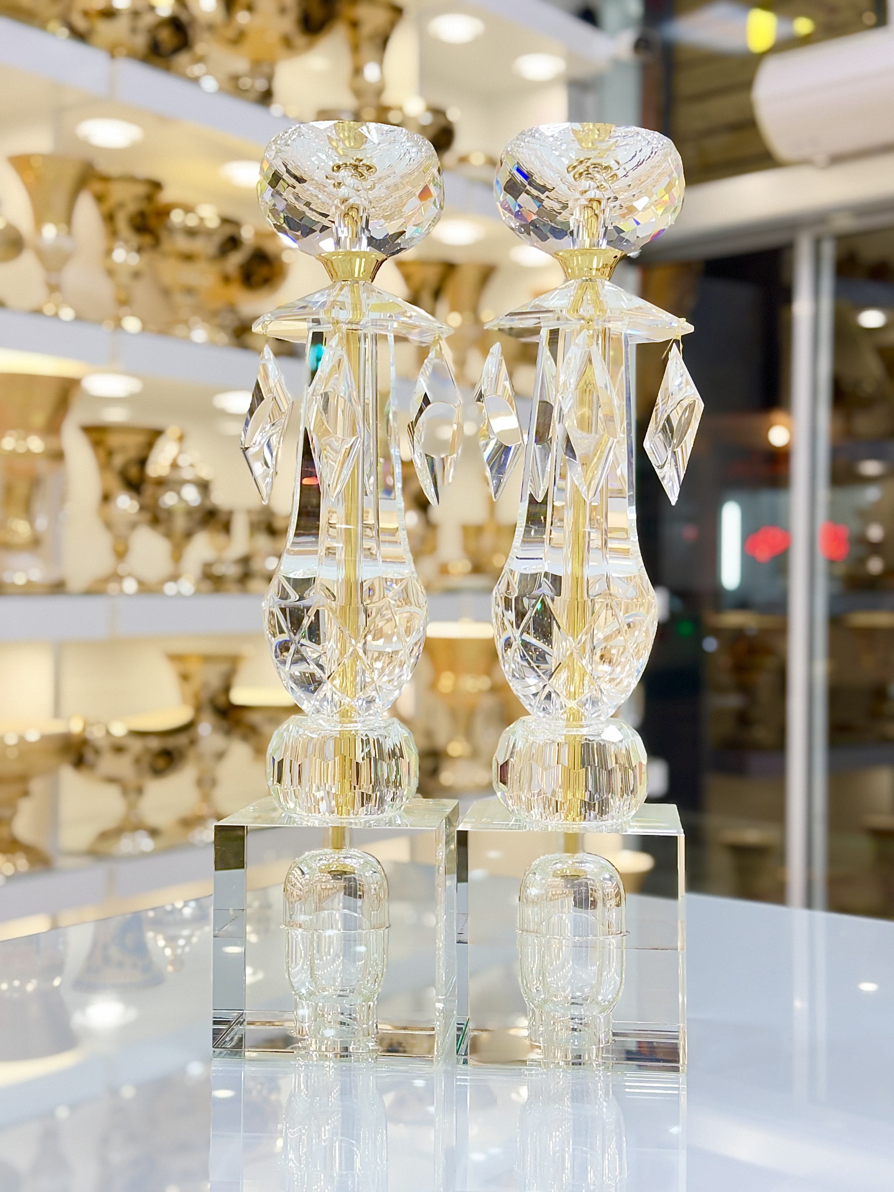 شمعدان کریستال بوهمیا سایز بزرگ مجموعه دوعددی کد 242