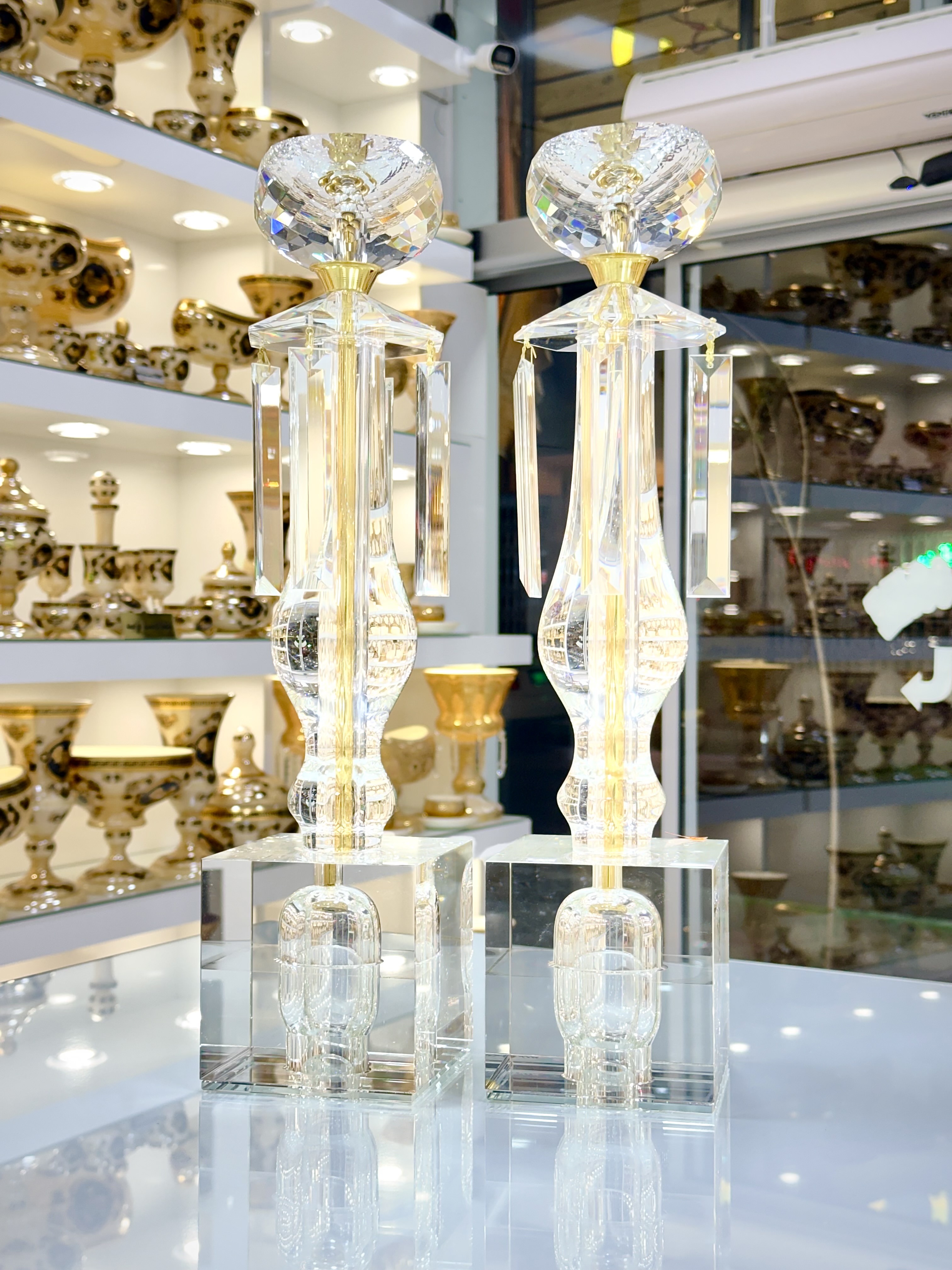 شمعدان کریستال بوهمیا سایز بزرگ مجموعه دو عددی کد 246