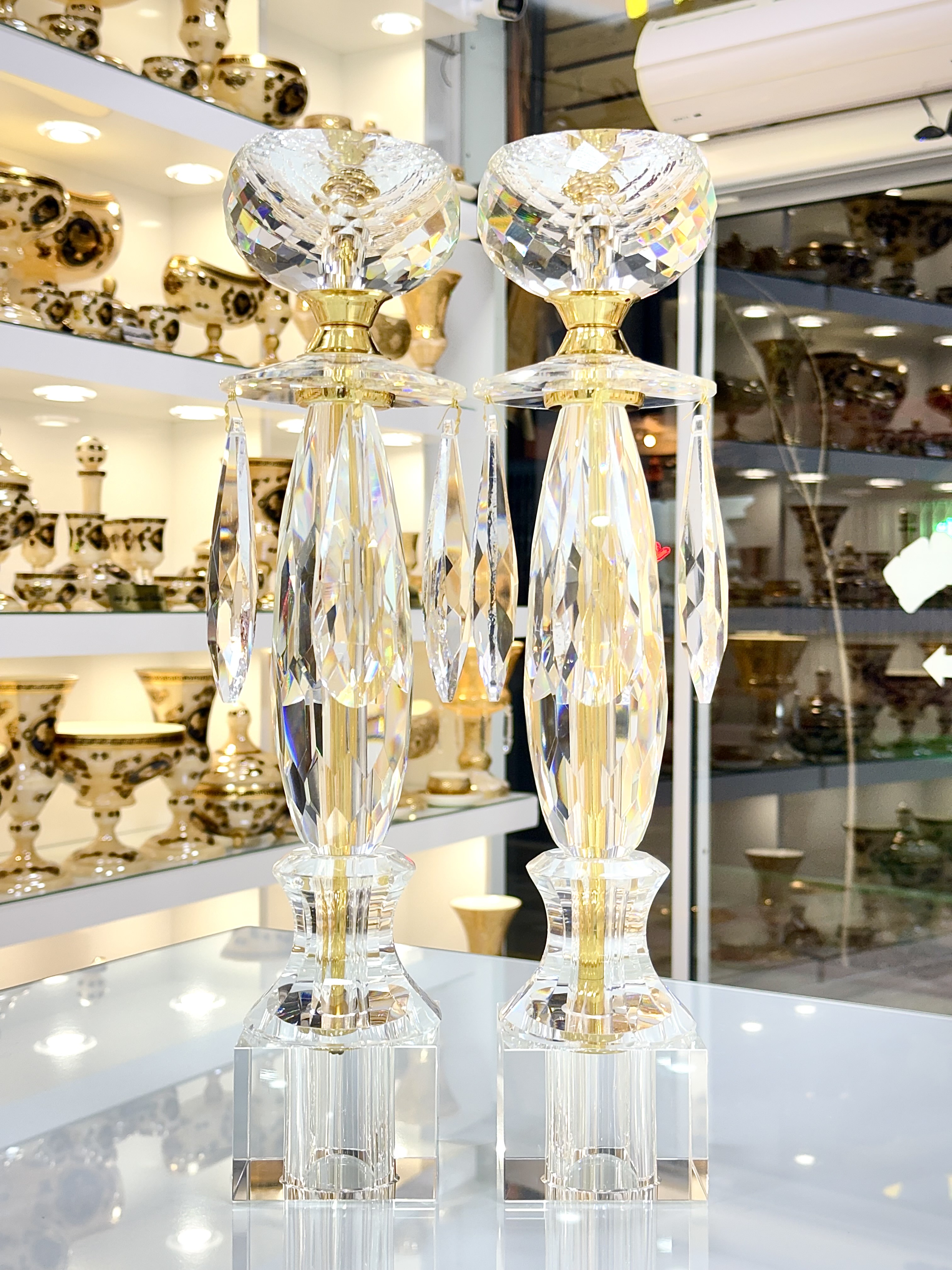 شمعدان کریستال بوهمیا سایز بزرگ مجموعه دو عددی کد 248