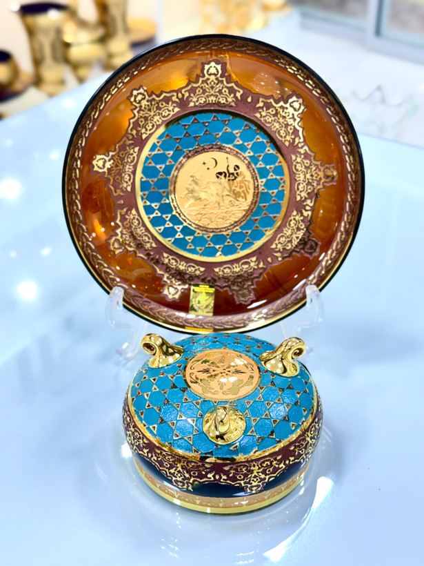 خرید ست پیاله و پیش دستی کریستال طلاکوب ژوپیتر