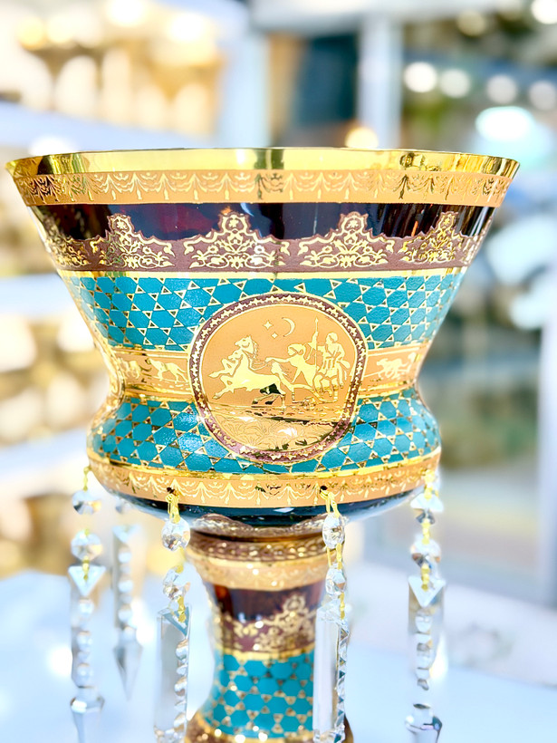 خرید لاله آویز کریستال طلاکوب فیروزه ای
