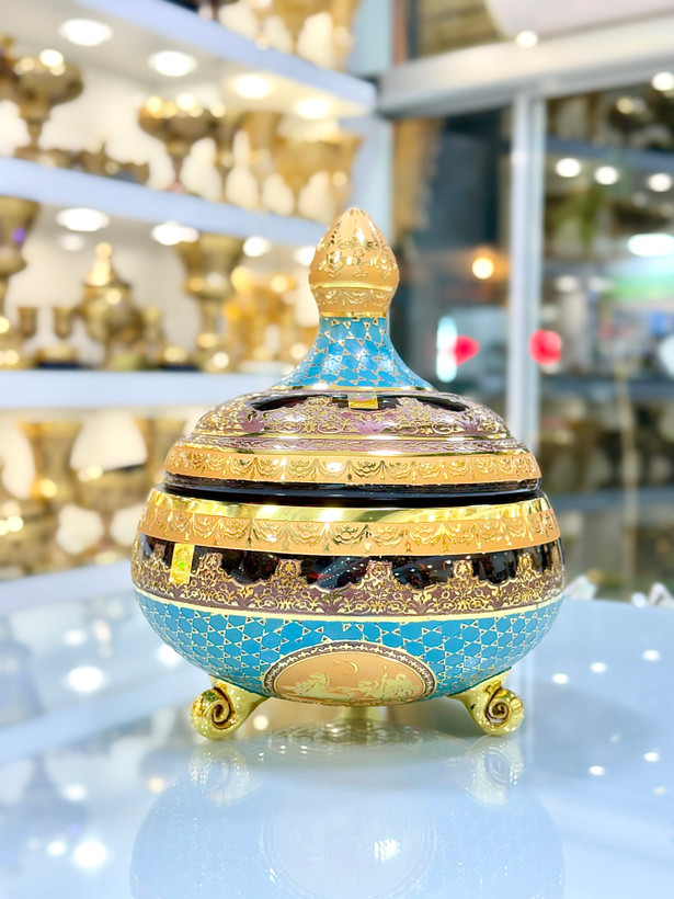 شکلات خوری سه پایه کریستال طلاکوب