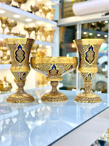 خرید ست گلدان و میوه خوری کریستال طلاکوب بنفش