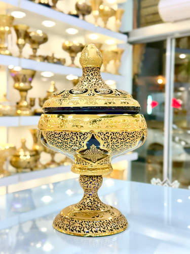 خرید شکلات خوری تک پایه کریستال طلاکوب رنگ بنفش
