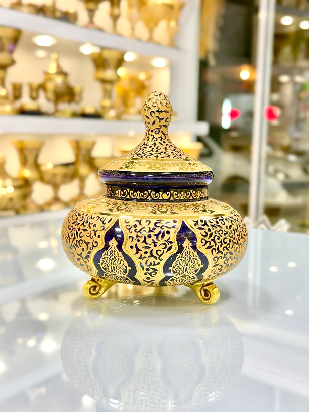 شکلات خوری سه پایه کریستال طلاکوب