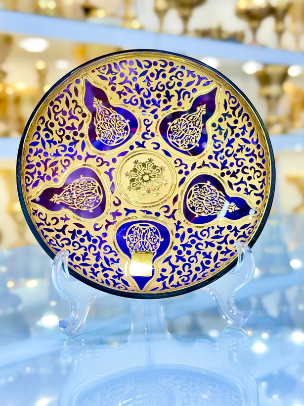 خرید ست پیاله و پیش دستی کریستال طلاکوب رنگ بنفش