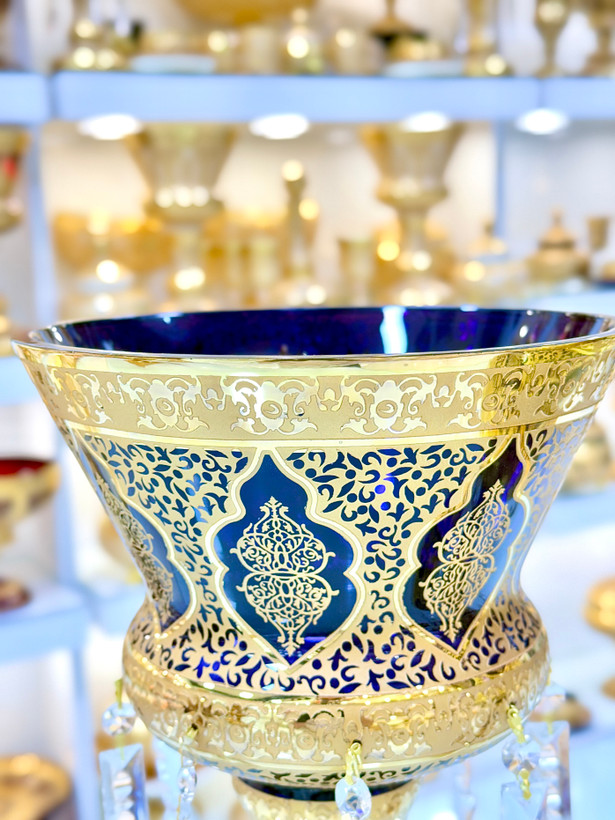 خرید لاله آویز سایز بزرگ کریستال طلاکوب رنگ بنفش