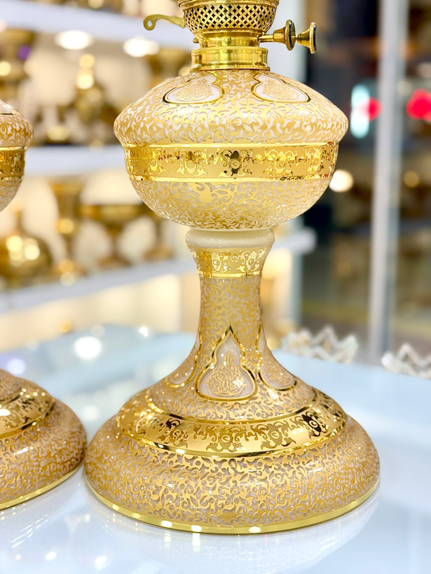خرید چراغ نفتی کریستال طلاکوب طرح کاستل