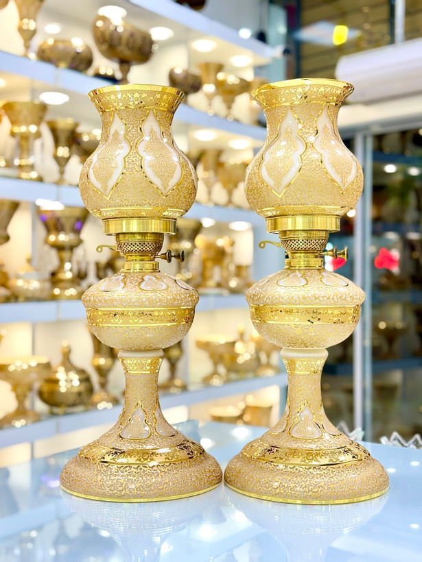 خرید چراغ نفتی کریستال طلاکوب