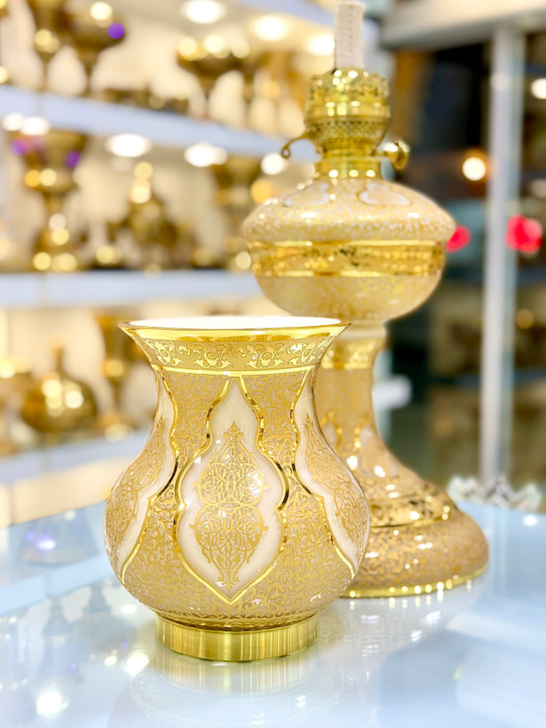 خرید ست کریستال طلاکوب طرح کاستل رنگ کرم