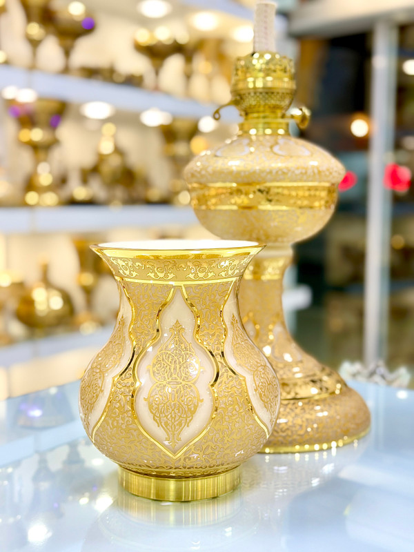 خرید ست کریستال طلاکوب طرح کاستل رنگ کرم