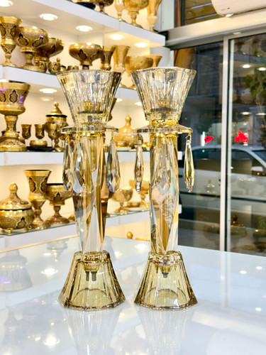 شمعدان کریستال رنگ عسلی