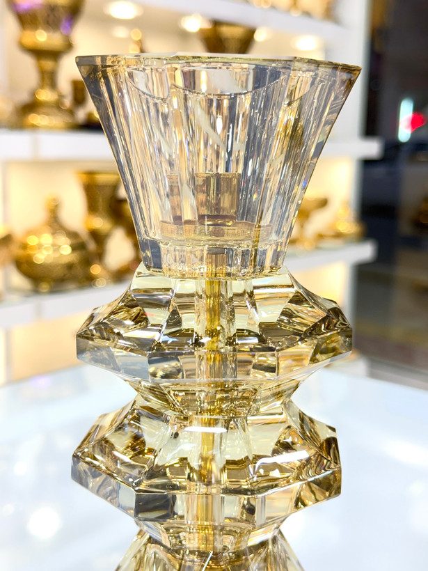 خرید شمعدان کریستال رنگ عسلی
