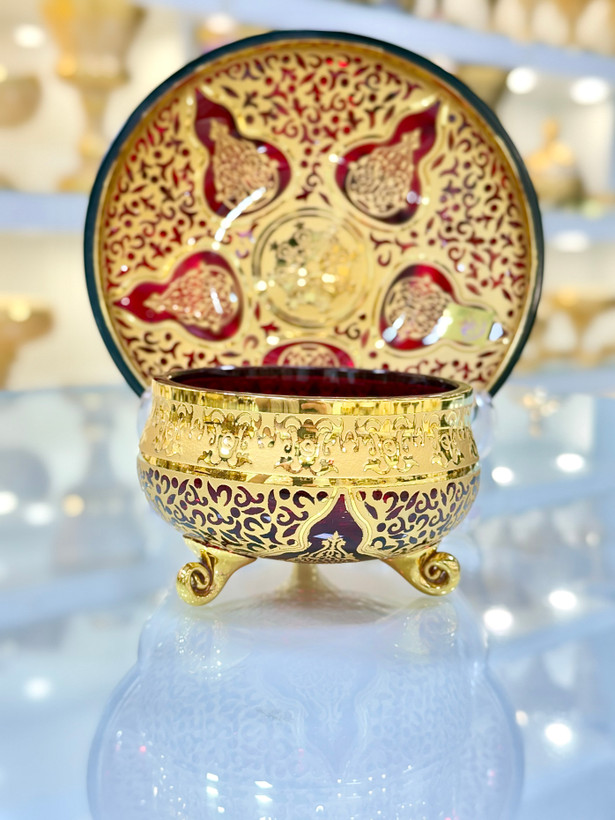 خرید ست پیاله و پیش دستی کریستال طلاکوب