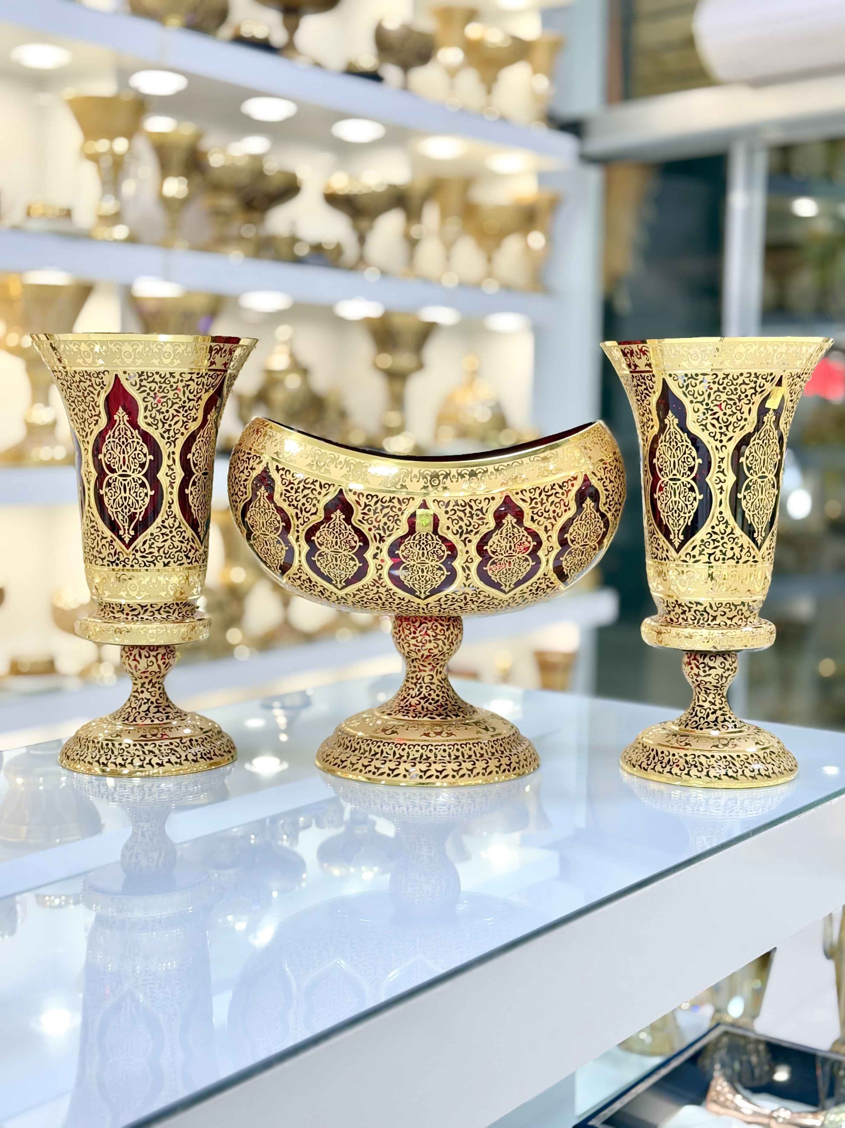 ست سه تیکه گلدان و میوه خوری کریستال