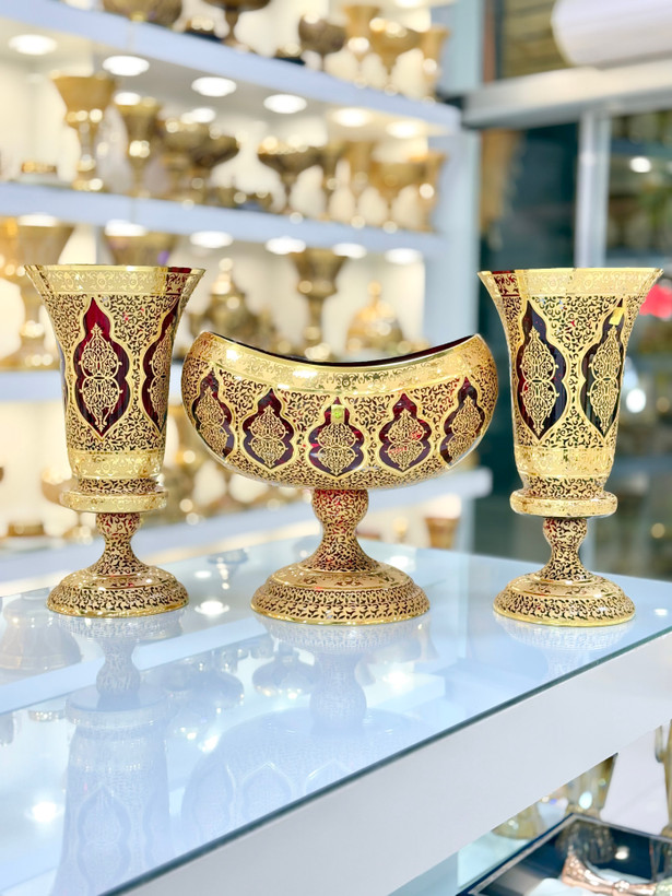 ست سه تیکه گلدان و میوه خوری کریستال