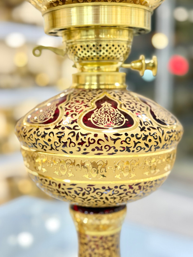 خرید چراغ کریستال طلاکوب رنگ زرشکی
