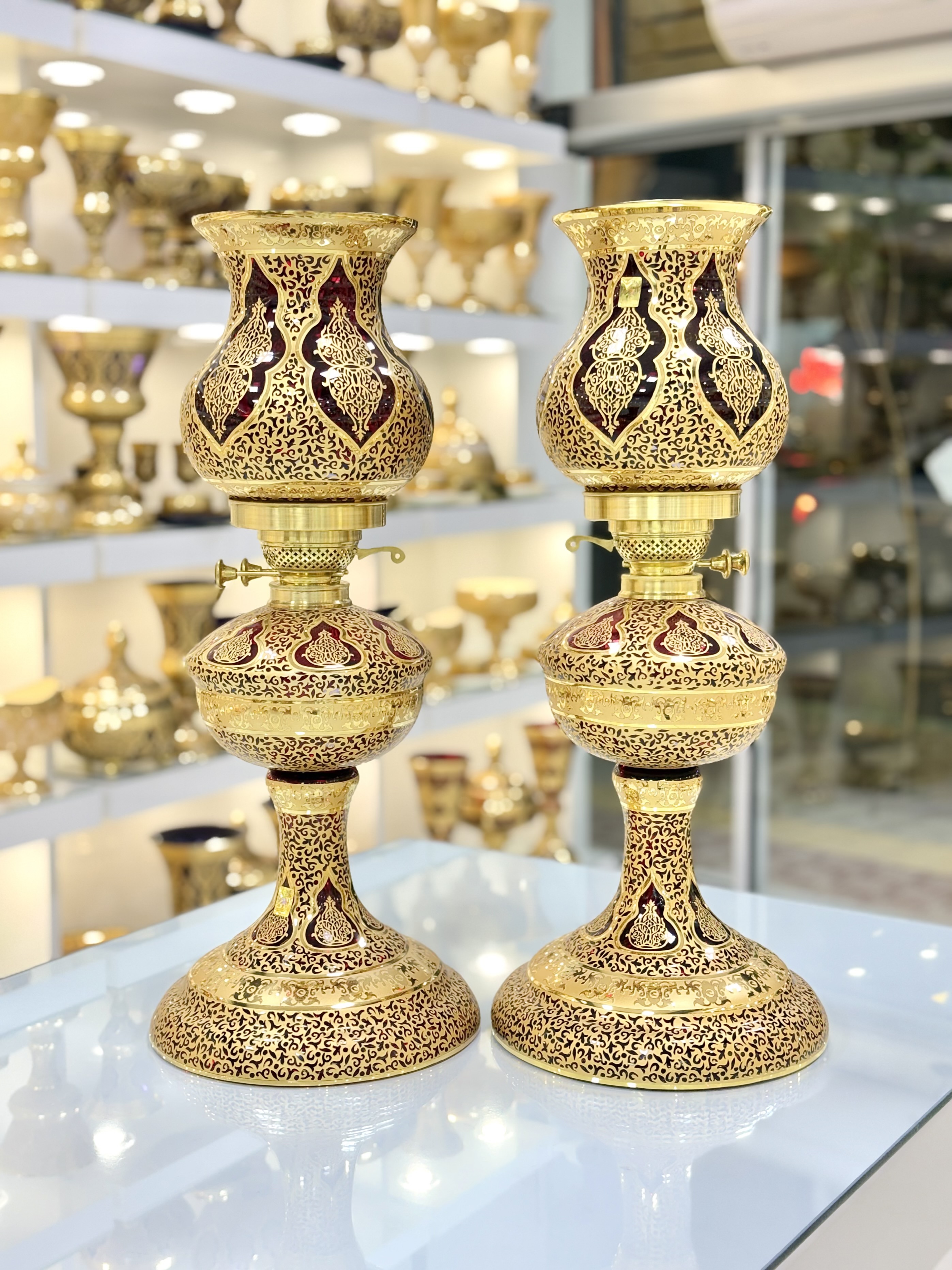 ست چراغ نفتی کریستال طلاکوب