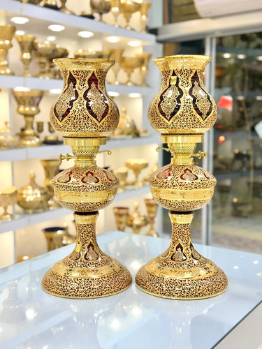 ست چراغ نفتی کریستال طلاکوب