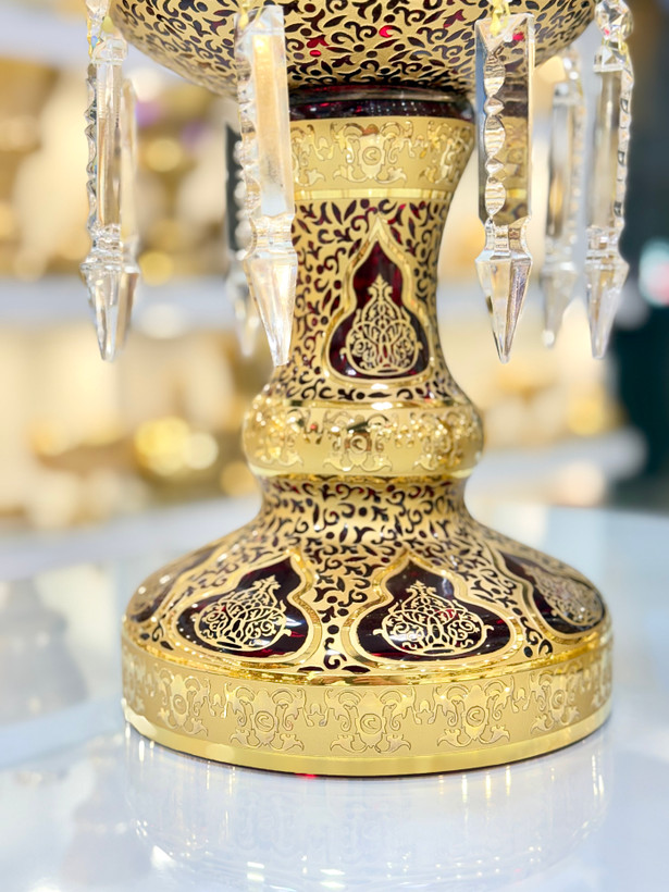 ست لاله آویز کریستال طلاکوب رنگ زرشکی