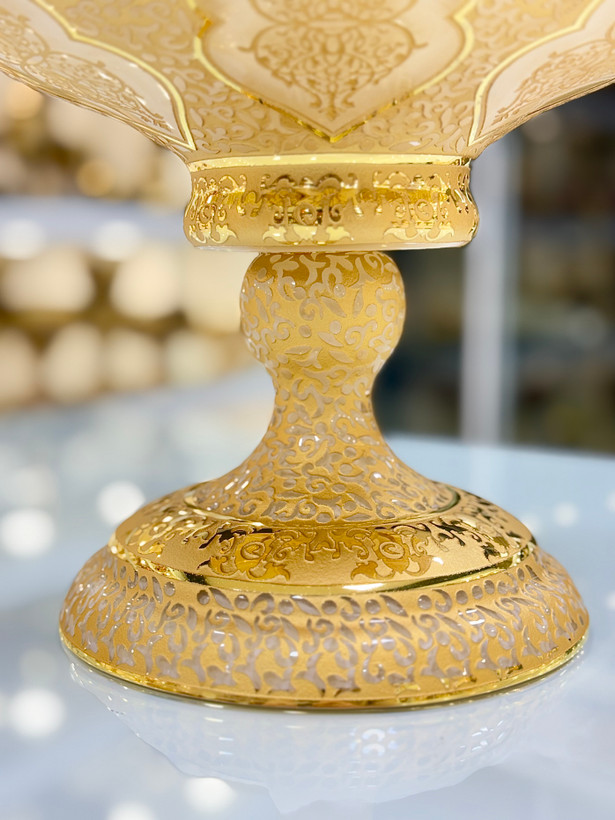 کاسه آجیل تک پایه کریستال طلاکوب