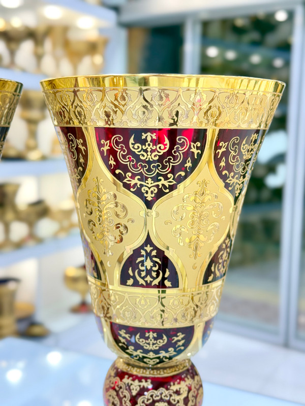 خرید گدان کریستال طلاکوب زرشکی سایز متوسط