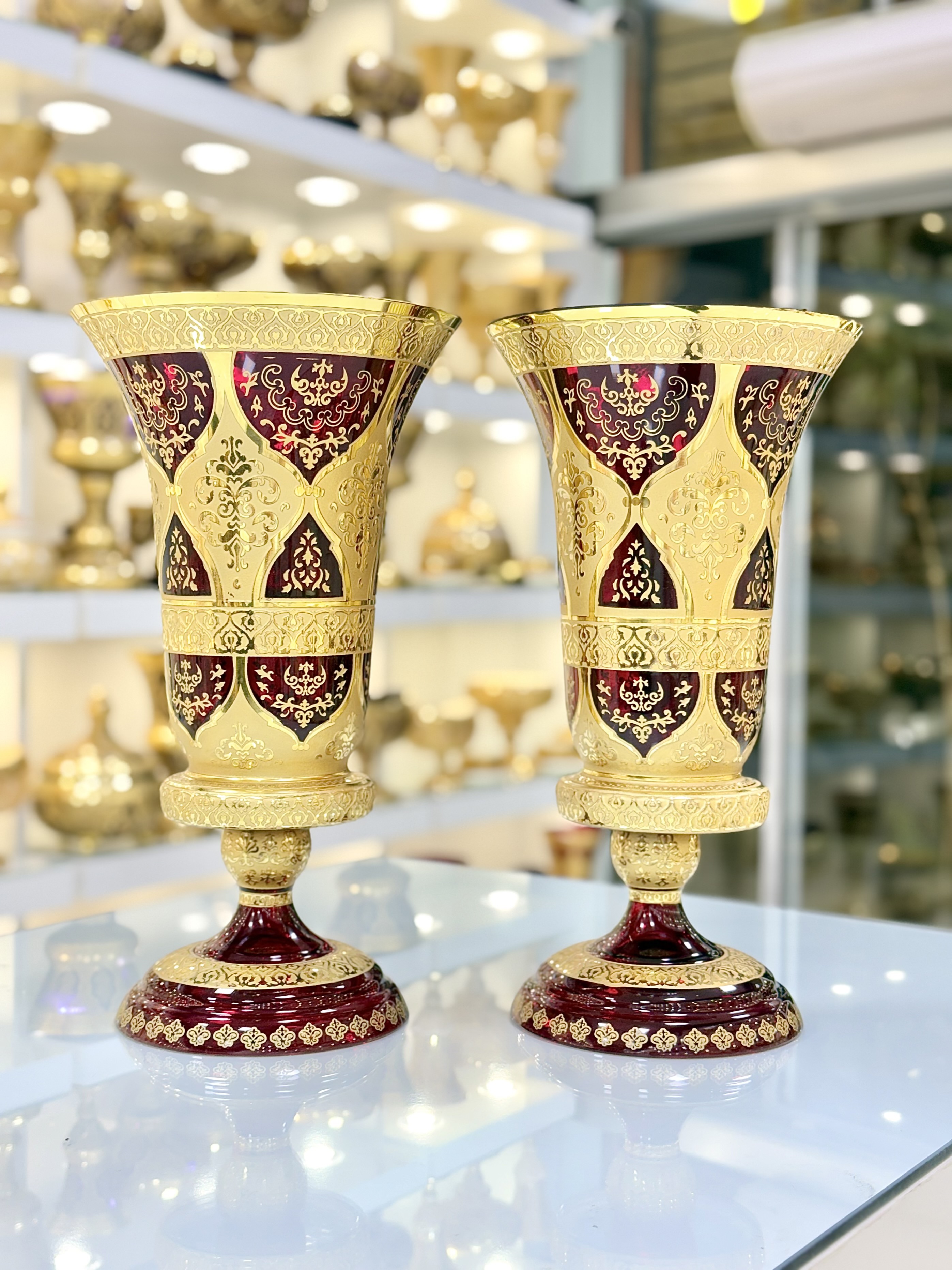 گلدان نیم پایه کریستال طلاکوب 405