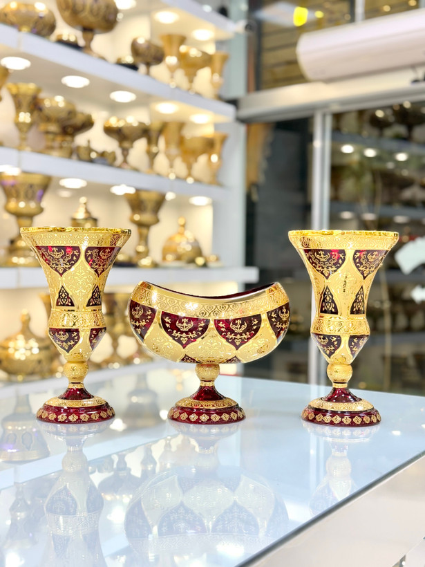 خرید ست کریستال کنسولی طلاکوب