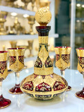 خرید ست تنگ و جام کریستال طلاکوب رنگ زرشکی