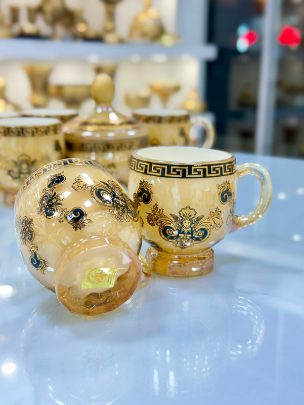 خرید ست چایخوری کریستال طلاکوب